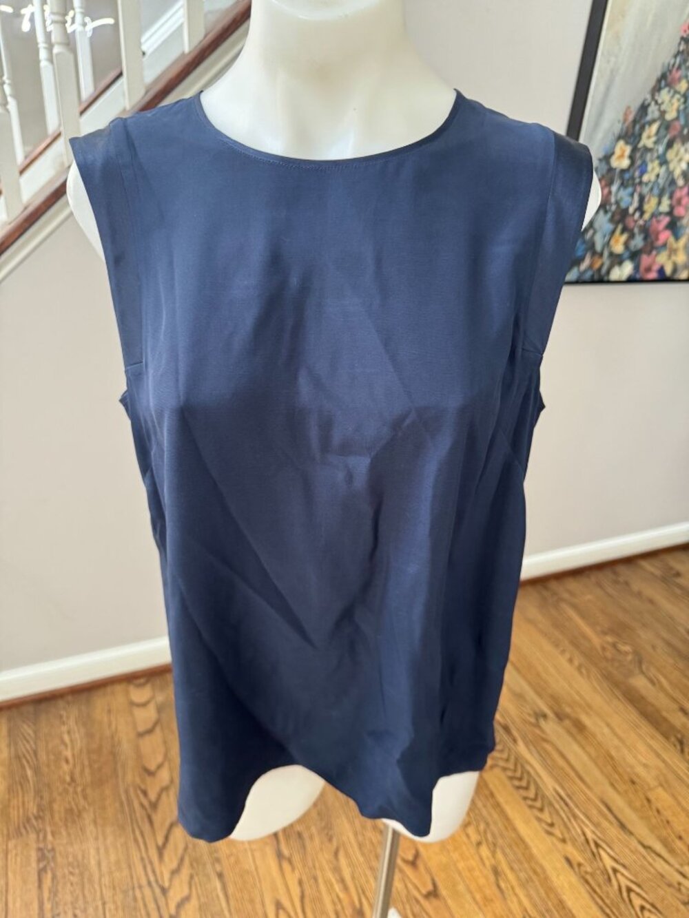 Sleeveless Navy Women's Satin Shell Top